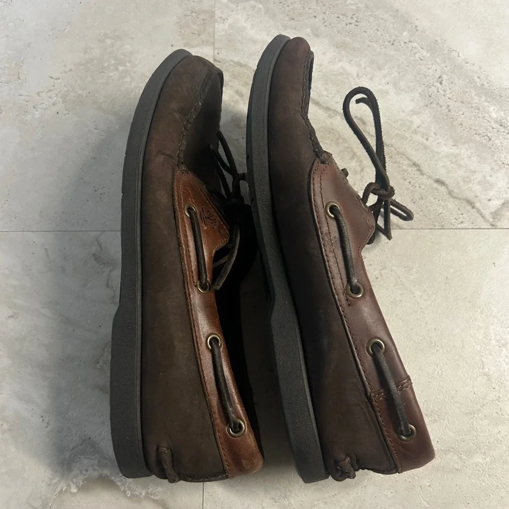 Timberland Boat Shoes Brown Leather Mens Size 9 M 75010 Moc Toe Deck Shoes